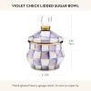 MACKENZIE-CHILDS Enamel Lidded Sugar Bowl, Small Serving Bowl with Lid, 10-Ounce Capacity, Purple-and-White Violet Check(Violet Check)