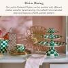 MACKENZIE-CHILDS Enamel Pedestal Platter, Round Cake Stand, Small, Purple-and-White Violet Check(Emerald Check)