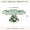 MACKENZIE-CHILDS Enamel Pedestal Platter, Round Cake Stand, Small, Purple-and-White Violet Check(Emerald Check)
