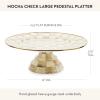 MACKENZIE-CHILDS Enamel Pedestal Platter, Round Cake Stand, Small, Purple-and-White Violet Check(Mocha Check)