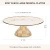 MACKENZIE-CHILDS Enamel Pedestal Platter, Round Cake Stand, Small, Purple-and-White Violet Check(Rosy Check)