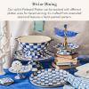MACKENZIE-CHILDS Enamel Pedestal Platter, Round Cake Stand, Small, Purple-and-White Violet Check(Royal Check)