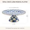 MACKENZIE-CHILDS Enamel Pedestal Platter, Round Cake Stand, Small, Purple-and-White Violet Check(Royal Check)