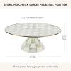 MACKENZIE-CHILDS Enamel Pedestal Platter, Round Cake Stand, Small, Purple-and-White Violet Check(Sterling Check)