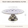 MACKENZIE-CHILDS Enamel Pedestal Platter, Round Cake Stand, Small, Purple-and-White Violet Check(Violet Check)