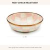 MACKENZIE-CHILDS Enamel Relish Dish, Small Serving Bowl for Entertaining, Black-and-White Courtly Check(Rosy Check)