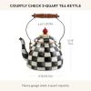 MACKENZIE-CHILDS Enamel Tea Kettle, Decorative Tea Kettle for Stovetop, 3 Quarts, Purple-and-White Violet Check(Courtly Check)