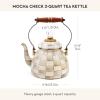 MACKENZIE-CHILDS Enamel Tea Kettle, Decorative Tea Kettle for Stovetop, 3 Quarts, Purple-and-White Violet Check(Mocha Check)