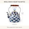 MACKENZIE-CHILDS Enamel Tea Kettle, Decorative Tea Kettle for Stovetop, 3 Quarts, Purple-and-White Violet Check(Royal Check)