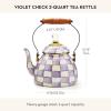 MACKENZIE-CHILDS Enamel Tea Kettle, Decorative Tea Kettle for Stovetop, 3 Quarts, Purple-and-White Violet Check(Violet Check)