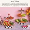 MACKENZIE-CHILDS Enamel Tiered Sweet Stand, Two-Tier Serving Tray for Dessert, Purple-and-White Violet Check(Courtly Check)