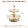 MACKENZIE-CHILDS Enamel Tiered Sweet Stand, Two-Tier Serving Tray for Dessert, Purple-and-White Violet Check(Mocha Check)