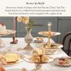 MACKENZIE-CHILDS Enamel Tiered Sweet Stand, Two-Tier Serving Tray for Dessert, Purple-and-White Violet Check(Mocha Check)