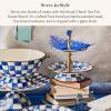MACKENZIE-CHILDS Enamel Tiered Sweet Stand, Two-Tier Serving Tray for Dessert, Purple-and-White Violet Check(Royal Check)