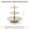 MACKENZIE-CHILDS Enamel Tiered Sweet Stand, Two-Tier Serving Tray for Dessert, Purple-and-White Violet Check(Sterling Check)