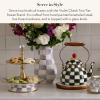 MACKENZIE-CHILDS Enamel Tiered Sweet Stand, Two-Tier Serving Tray for Dessert, Purple-and-White Violet Check(Violet Check)