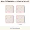 MACKENZIE-CHILDS Violet Check Cork Back Coasters, Set of 4(Rosy Check)