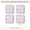 MACKENZIE-CHILDS Violet Check Cork Back Coasters, Set of 4(Violet Check)