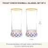MACKENZIE-CHILDS Violet Check Highball Glass, Set of 2(Violet Check)