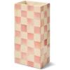 MACKENZIE-CHILDS Ceramic Pillar Vase, Unique Flower Vase Decor, Purple-and-White Violet Check(Rosy Check)
