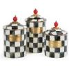 MACKENZIE-CHILDS Enamel Canister Set, Small (38 oz.), Medium (48 oz.), and Large (64 oz.) Kitchen Containers, Purple-and-White Violet Check(Courtly Check)