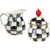 MACKENZIE-CHILDS Enamel Creamer and Sugar Bowl Set, Cream Dispenser with Pour Spout and Sugar Holder, Unique Kitchen Decor, Purple-and-White Violet Check(Courtly Check)