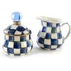 MACKENZIE-CHILDS Enamel Creamer and Sugar Bowl Set, Cream Dispenser with Pour Spout and Sugar Holder, Unique Kitchen Decor, Purple-and-White Violet Check(Royal Check)