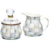 MACKENZIE-CHILDS Enamel Creamer and Sugar Bowl Set, Cream Dispenser with Pour Spout and Sugar Holder, Unique Kitchen Decor, Purple-and-White Violet Check(Sterling Check)