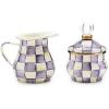 MACKENZIE-CHILDS Enamel Creamer and Sugar Bowl Set, Cream Dispenser with Pour Spout and Sugar Holder, Unique Kitchen Decor, Purple-and-White Violet Check(Violet Check)