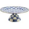 MACKENZIE-CHILDS Enamel Pedestal Platter, Round Cake Stand, Small, Purple-and-White Violet Check(Royal Check)
