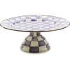 MACKENZIE-CHILDS Enamel Pedestal Platter, Round Cake Stand, Small, Purple-and-White Violet Check(Violet Check)