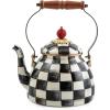 MACKENZIE-CHILDS Enamel Tea Kettle, Decorative Tea Kettle for Stovetop, 3 Quarts, Purple-and-White Violet Check(Courtly Check)