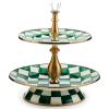 MACKENZIE-CHILDS Enamel Tiered Sweet Stand, Two-Tier Serving Tray for Dessert, Purple-and-White Violet Check(Emerald Check)