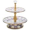 MACKENZIE-CHILDS Enamel Tiered Sweet Stand, Two-Tier Serving Tray for Dessert, Purple-and-White Violet Check(Violet Check)