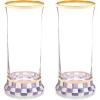 MACKENZIE-CHILDS Violet Check Highball Glass, Set of 2(Violet Check)