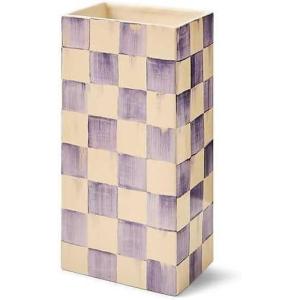 MACKENZIE-CHILDS Ceramic Pillar Vase, Unique Flower Vase Decor, Purple-and-White Violet Check(Violet Check)