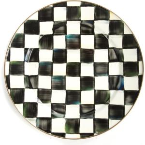 MACKENZIE-CHILDS Enamel Charger Plate, Charger Decoration Plate for Dinner or Home Decor, 12 Inches, Purple-and-White Violet Check(Courtly Check)