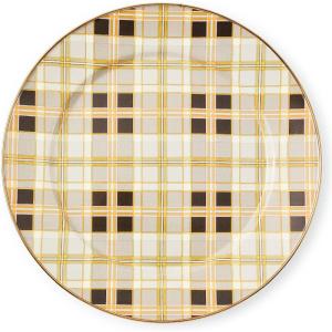 MACKENZIE-CHILDS Enamel Charger Plate, Charger Decoration Plate for Dinner or Home Decor, 12 Inches, Purple-and-White Violet Check(Tartan Mocha)