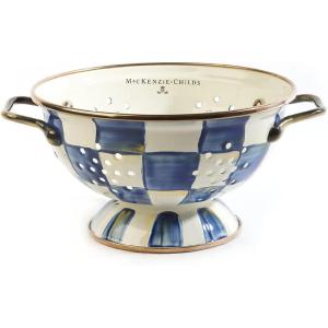 MACKENZIE-CHILDS Enamel Colander, Decorative Kitchen Strainer, Large, Purple-and-White Violet Check(Royal Check)