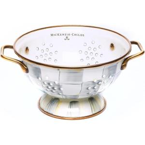 MACKENZIE-CHILDS Enamel Colander, Decorative Kitchen Strainer, Large, Purple-and-White Violet Check(Sterling Check)