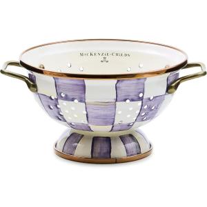 MACKENZIE-CHILDS Enamel Colander, Decorative Kitchen Strainer, Large, Purple-and-White Violet Check(Violet Check)