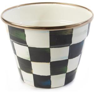 MACKENZIE-CHILDS Enamel Garden Pot, Decorative Pot for Plants, Outdoor Flowerpot Decor, Extra Large, Purple-and-White Violet Check(Courtly Check)
