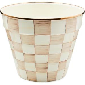 MACKENZIE-CHILDS Enamel Garden Pot, Decorative Pot for Plants, Outdoor Flowerpot Decor, Extra Large, Purple-and-White Violet Check(Mocha Check)