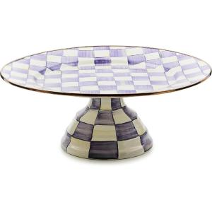 MACKENZIE-CHILDS Enamel Pedestal Platter, Round Cake Stand, Small, Purple-and-White Violet Check(Violet Check)