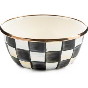 MACKENZIE-CHILDS Enamel Pinch Bowl, Small Bowl for Cooking Ingredients, 1.5-Cup Capacity, Purple-and-White Violet Check(Courtly Check)