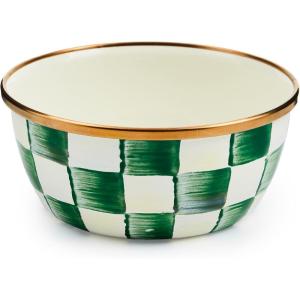 MACKENZIE-CHILDS Enamel Pinch Bowl, Small Bowl for Cooking Ingredients, 1.5-Cup Capacity, Purple-and-White Violet Check(Emerald Check)