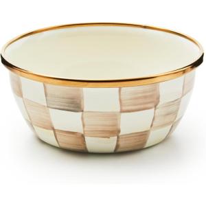 MACKENZIE-CHILDS Enamel Pinch Bowl, Small Bowl for Cooking Ingredients, 1.5-Cup Capacity, Purple-and-White Violet Check(Mocha Check)