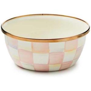 MACKENZIE-CHILDS Enamel Pinch Bowl, Small Bowl for Cooking Ingredients, 1.5-Cup Capacity, Purple-and-White Violet Check(Rosy Check)