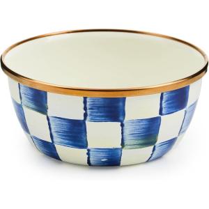 MACKENZIE-CHILDS Enamel Pinch Bowl, Small Bowl for Cooking Ingredients, 1.5-Cup Capacity, Purple-and-White Violet Check(Royal Check)
