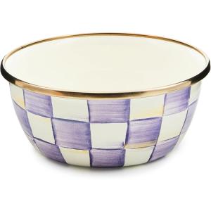 MACKENZIE-CHILDS Enamel Pinch Bowl, Small Bowl for Cooking Ingredients, 1.5-Cup Capacity, Purple-and-White Violet Check(Violet Check)